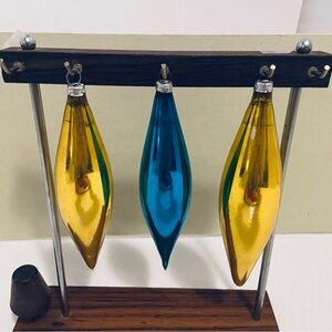 Vintage Teardrop Glass Blue & Yellow Christmas Ornaments. Visible signs of age